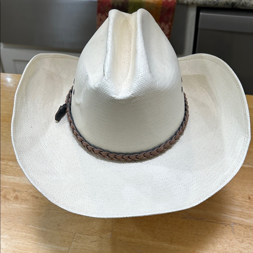 Classic Straw Natural Color Cowboy Hat with Tan Braided Band - Picture 4 of 16